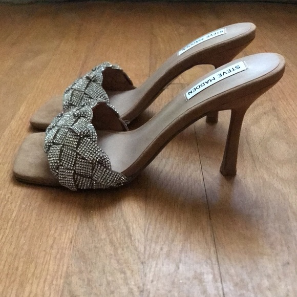 Steve Madden Jazlin Rhinestone Square Open Toe Stiletto Mule Heeled Sandal - Picture 6 of 16